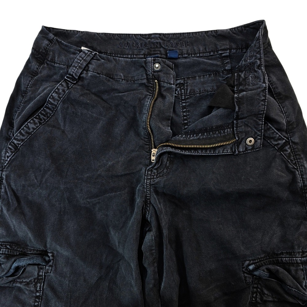 American Eagle Cargo Pants Womens 6 Black Lyocell Stretch Baggy Wide Leg Y2K 90s - Picture 4 of 10